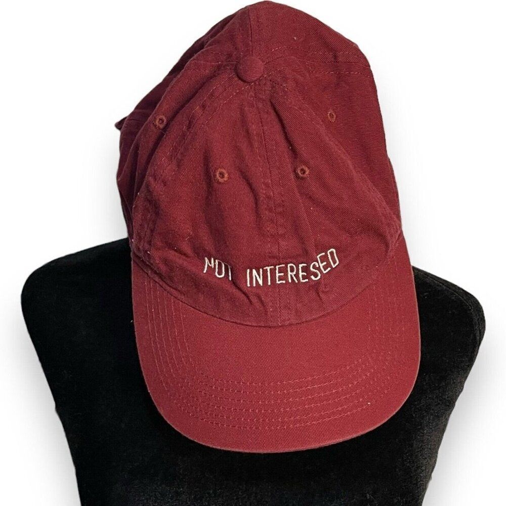 SO Not Interested Baseball Cap Unisex One Size Burgundy Red Casual Embroidered